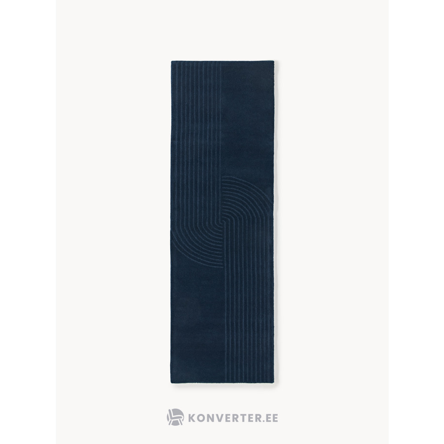 Dark Blue Wool Patterned Rug (Mason) 80x250