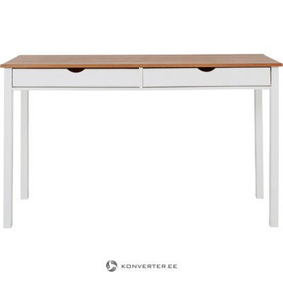 Brown and white solid wood desk with 2 drawers (gava)