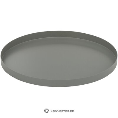 Light gray matte metal tray circle (cooee design) with beauty flaws, hall sample