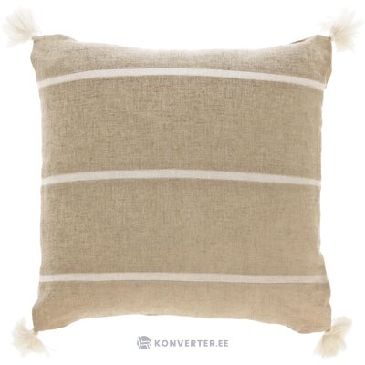 Smėlio spalvos medvilninis dekoratyvinis pagalvės užvalkalas su pomponais lygus (kave home) 45x45 visas