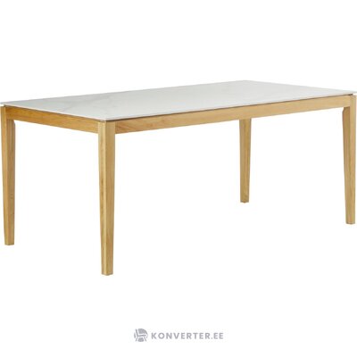 Medinio dizaino pietų stalas su lengvu akmeniniu stalviršiu (Jackson) su grožio trūkumu