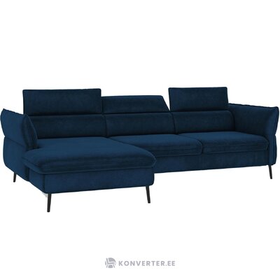 Mėlyna aksominė kampinė sofa-lova valentina (milo casa) 250cm su grožio defektu