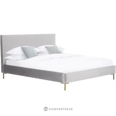 Pelēka samta gulta (gulta) 180x200 neskarta