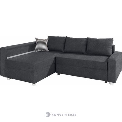 Tamsiai pilka kampinė sofa-lova atsipalaiduoja nepažeista