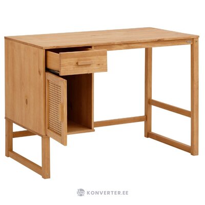 Light brown solid wood desk with rattan door Jolene intact