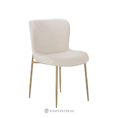 Smėlio-aukso spalvos aksominė kėdė (tess) su grožio trūkumais.