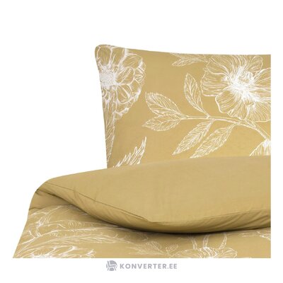 Tumši smilškrāsas ziedu kokvilnas gultas veļas komplekts (keno)