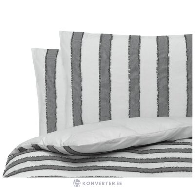 Balts-pelēks svītrains kokvilnas gultas veļas komplekts 3-daļīgs (celiņš)
