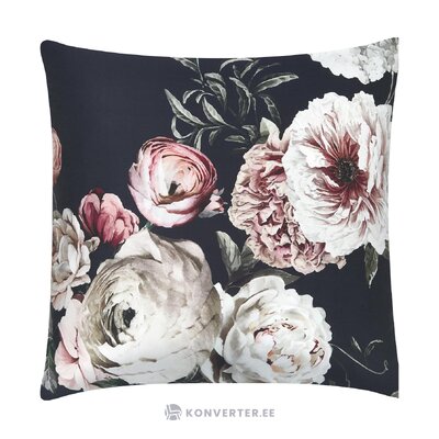 Black floral cotton pillowcase (blossom) intact