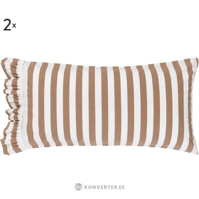 Smėlio-baltos spalvos dryžuotas medvilninis pagalvės užvalkalas 2 vnt (averni) nepažeistas
