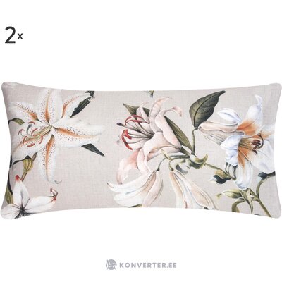 Beige flower motif cotton pillowcase 2 pcs (flor) whole