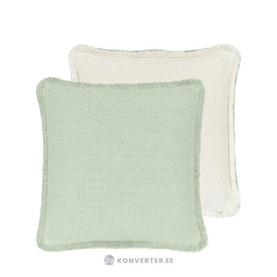 Šviesiai žalios-smėlio spalvos apverčiamas medvilninis pagalvės užvalkalas (loranas) nepažeistas