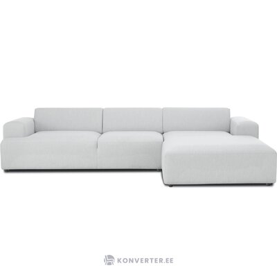 Didelė šviesi kampinė sofa (melva) su grožio trūkumais