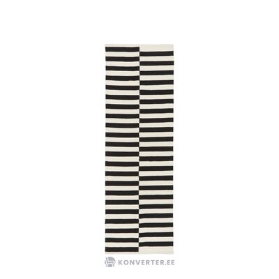 Black and white striped wool carpet (donna) 80x250