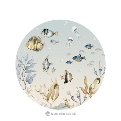 Круглая наклейка на стену морской мир по кругу (декорник) с изъянами красоты