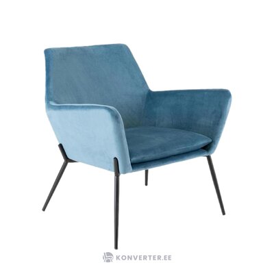 Šviesiai mėlyno aksominio dizaino fotelis klementinas (tradestone) su trūkumais