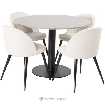Valgomojo stalas + 4 kėdės razzia (įmonės dizainas) su grožio trūkumu