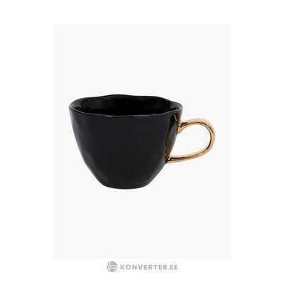 Juodos ir auksinės spalvos kavos puodelis labas rytas (miesto gamta) nepažeistas