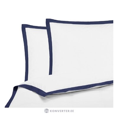 White 2-piece bedding set with dark blue border (joanna) intact