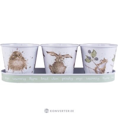 Set of 3 small flower pots mouse (wrendale) complete