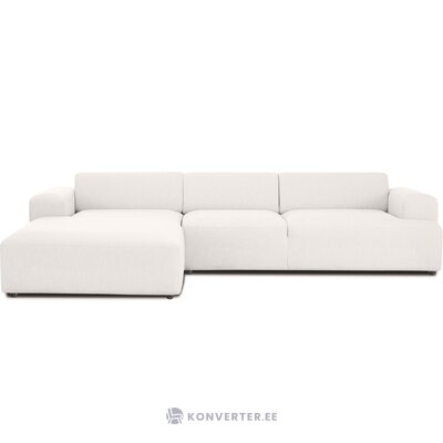 Šviesiai pilka kampinė sofa (melva) su grožio trūkumais
