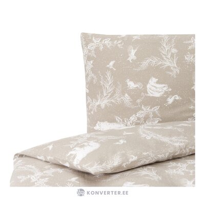 2-part cotton bedding set (animal toile) with pattern in beige tones