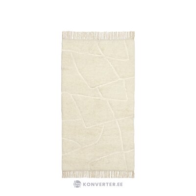 Light beige wool carpet with tufted fringes (bayu) 80x150 intact