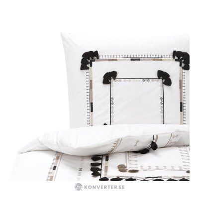 Balta dizaina kokvilnas gultas veļas komplekts ar pušķiem 2-daļīgs (inda) vesels