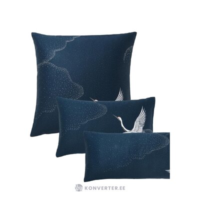 Dark blue cotton pillowcase with a bird motif (yuma) 40x80