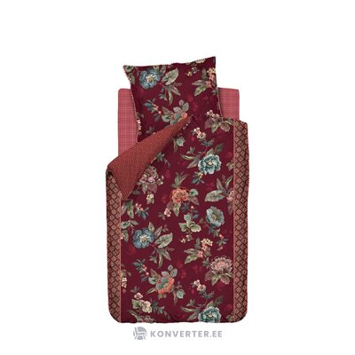 Dark red flower motif cotton bedding set 2-piece poppy stitch (bedding house)