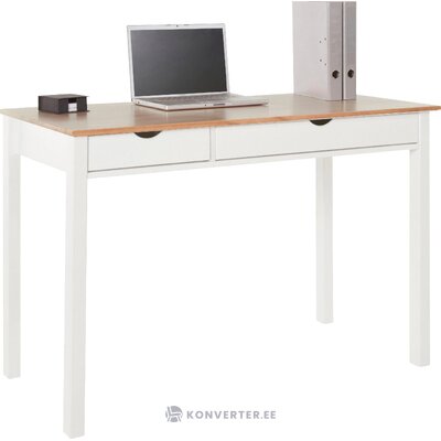 Бело-коричневый письменный стол из массива дерева с серьезными недостатками красоты