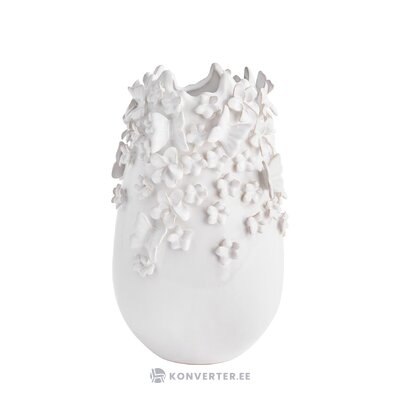 Valkoinen design-kukkamaljakko (daphne), jossa kauneusvirhe