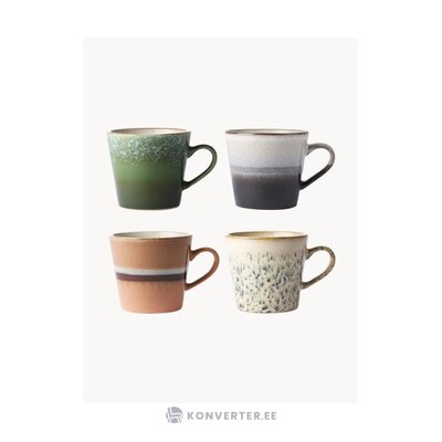 4 kahvikupin setti 70-luvun keramiikkaa: cappuccino-muki (hkliving) setti keskeneräinen