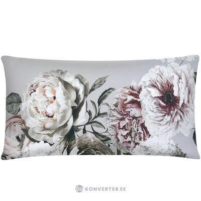 Harmaa puuvillainen tyynyliina kukkakuviolla (kukka) 45x85