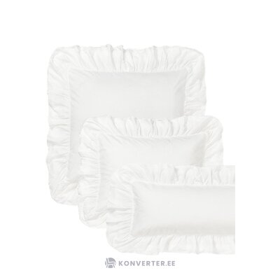 Valkoinen puuvillainen tyynyliina (louane) aaltoilevalla reunalla 80x80 kauneusvirheillä