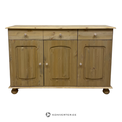 Light brown solid wood cabinet with glass doors