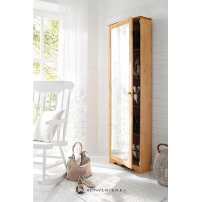 Высокий светло-коричневый обувной шкаф с зеркальной дверцей (мини)