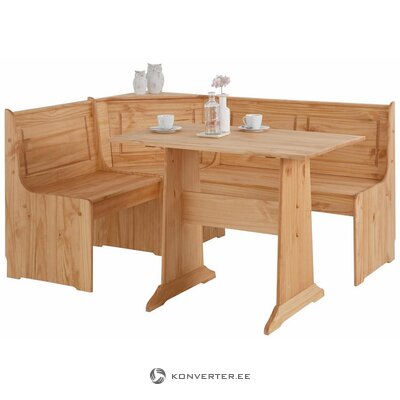 Light brown solid wood table and bench set (sascha)