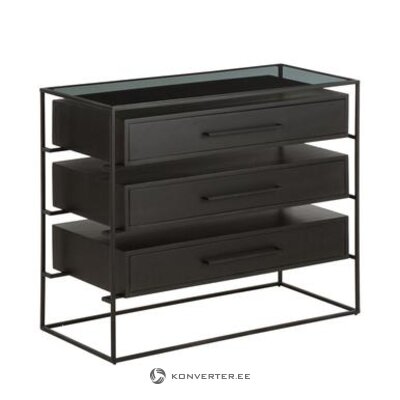 Black chest of drawers with glass top (lyle) sample, small flaws