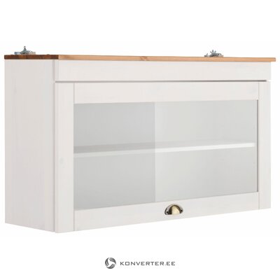 Коричнево-белый навесной шкаф из цельного дерева со стеклянной дверцей Осло неповрежденный