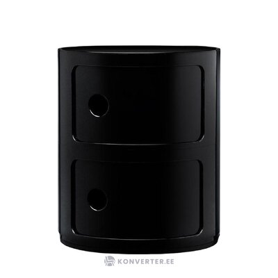 Musta design-yöpöytä componibili (kartell), kosmeettisilla virheillä