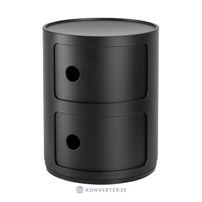 Musta design-yöpöytä componibili (kartell), jossa kosmeettinen vika