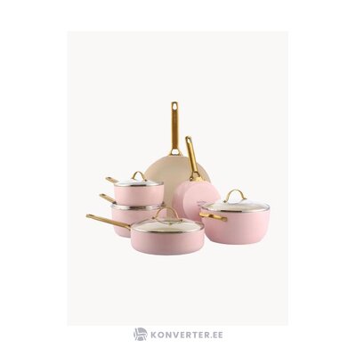 Rozā katlu un pannu komplekts, 6 daļas, padova (zaļā panna), nepilnīgs