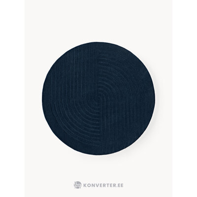 Tumši zils, apaļš, rakstains vilnas paklājs (Mason) D=120