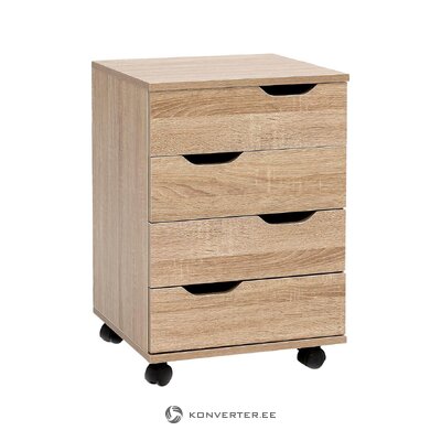 Light brown chest of drawers on wheels (allen), small cosmetic defects