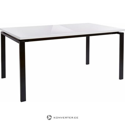 Valkoinen kiiltävä ruokapöytä metallijaloilla (leveys 160cm)