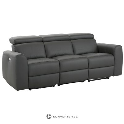 Harmaa nahkainen 3-istuttava sohva rentoutumistoiminnolla sentrano kokonaisena