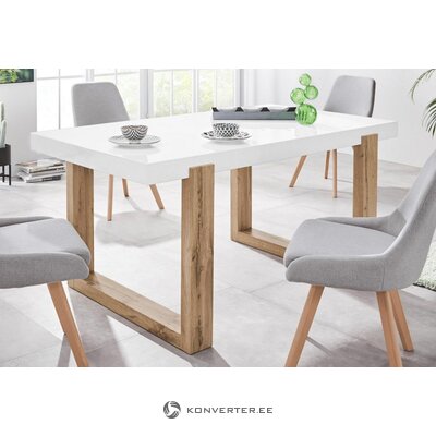 Белый глянцевый обеденный стол (160x90см) на деревянных ножках