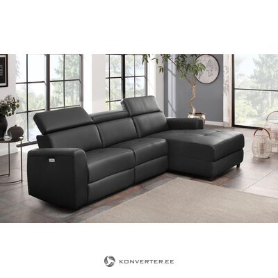 Pilkos spalvos odinė kampinė sofa su atsipalaidavimo funkcija (sentrano)