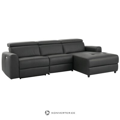 Pilkos spalvos odinė kampinė sofa su atsipalaidavimo funkcija (sentrano)